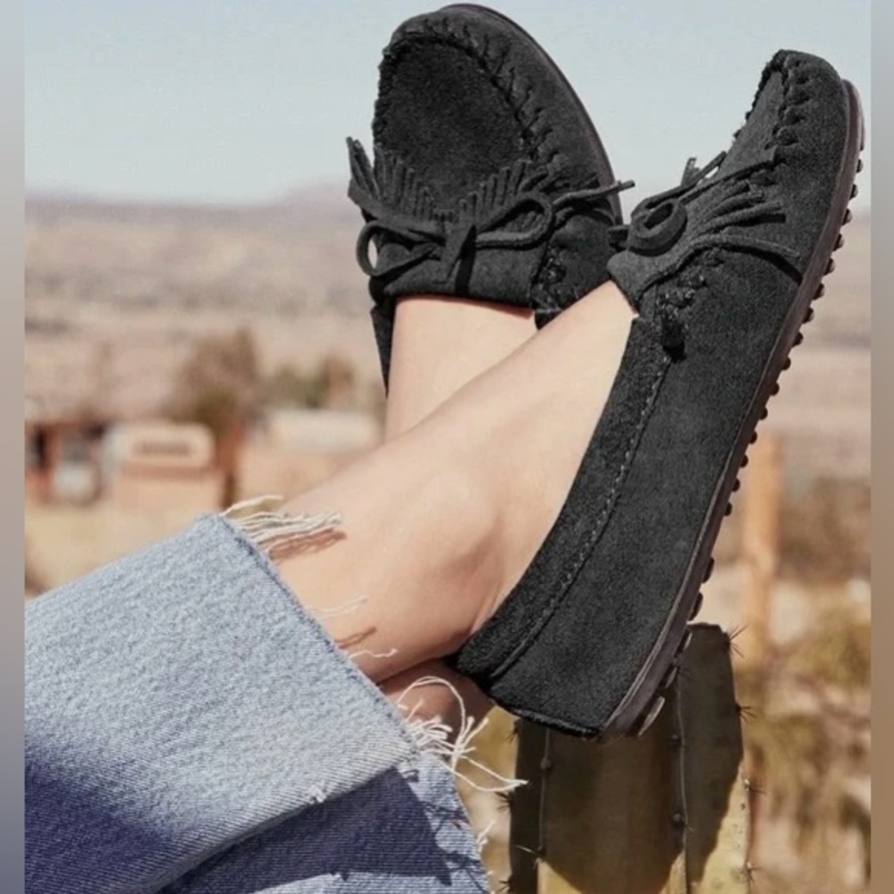 Minnetonka Black Suede Shoes